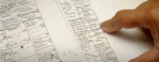 Image showing blurred burial map with finger pointing