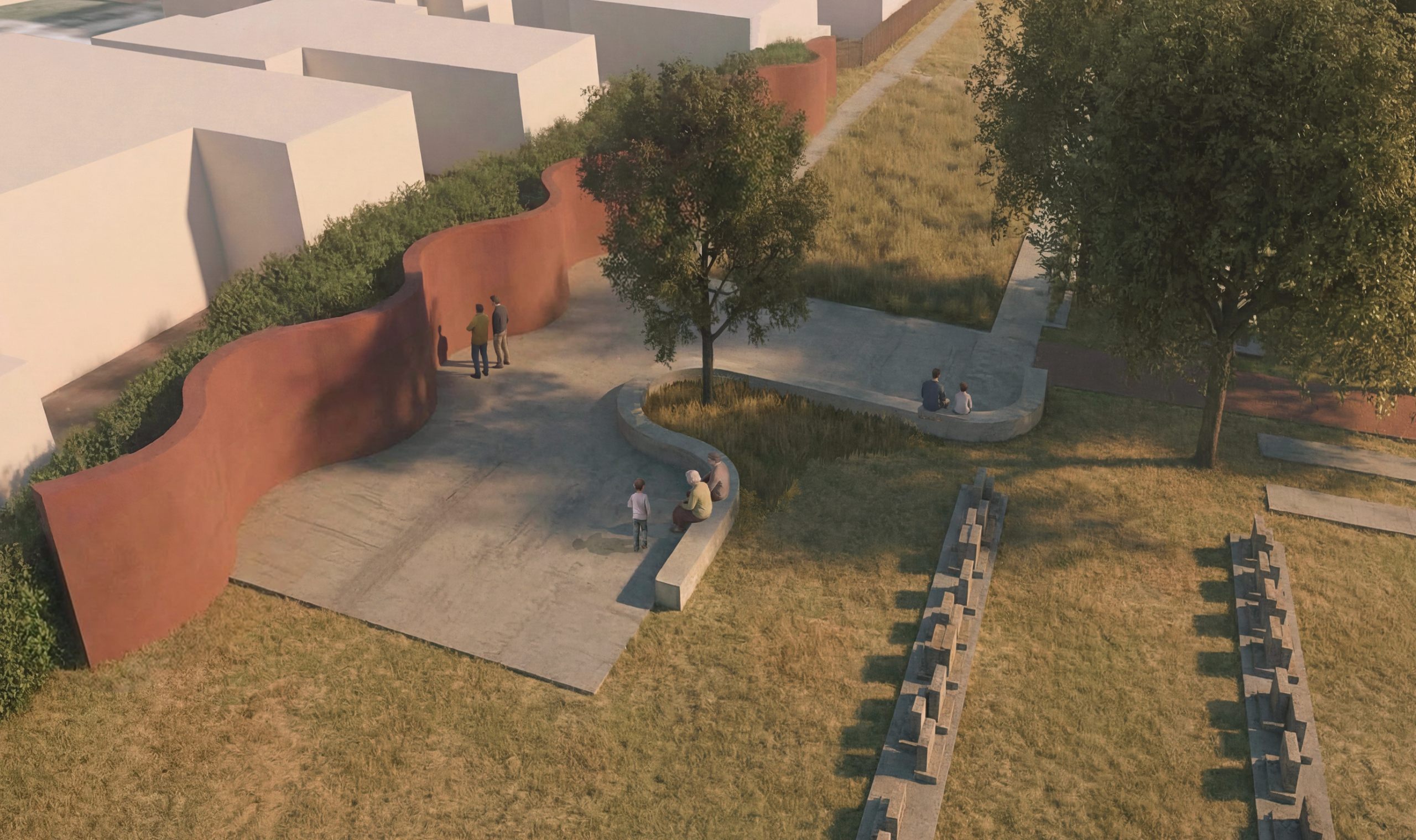 Artist's impression of seating area and sculptural wall