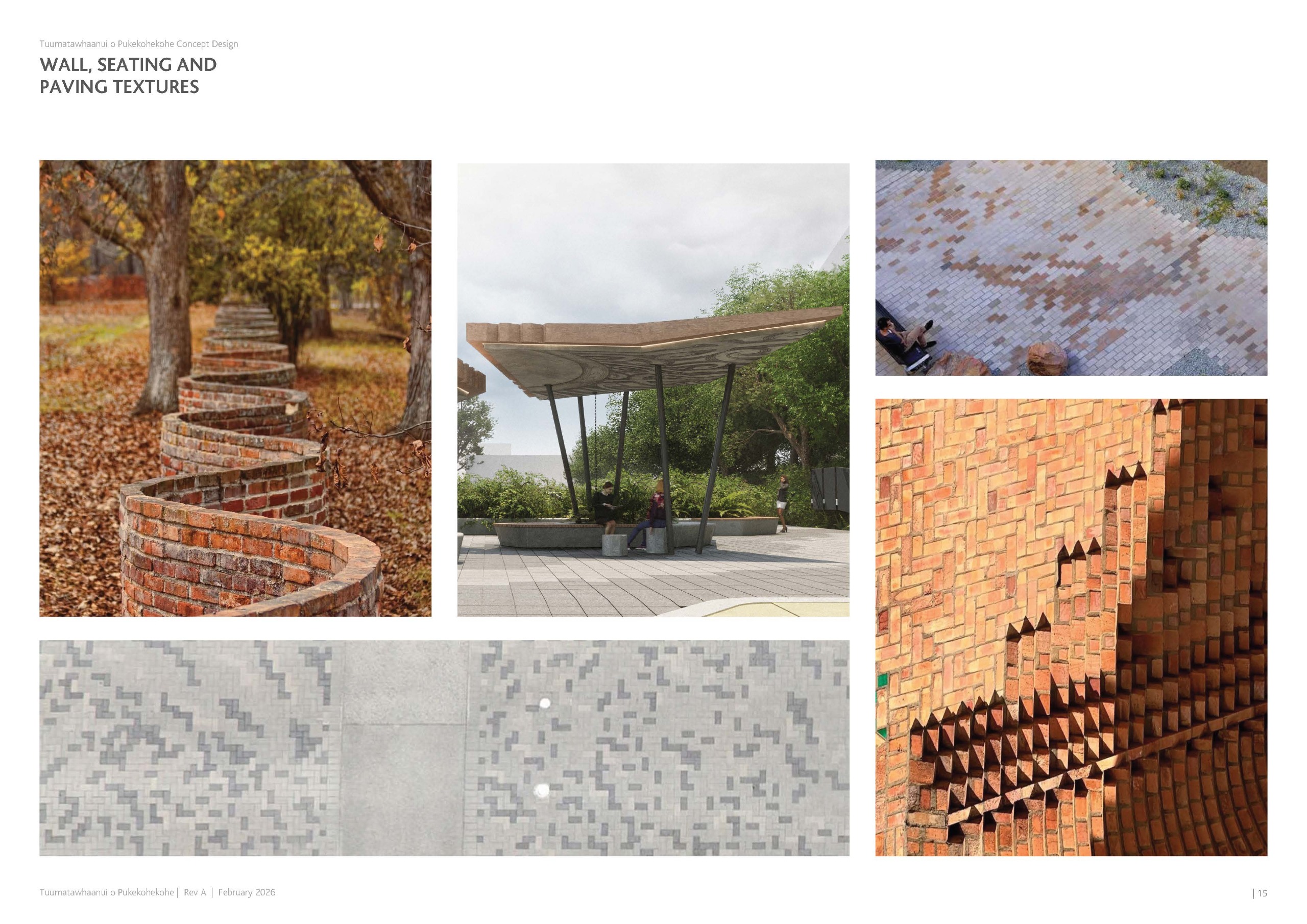 Image of representative wall, seating and paving textures